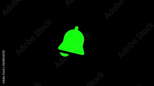 Animated glowing green notification bell icons moving on black background, alert reminder concept, seamless loop, modern digital notification animation, user interface, technology, communication