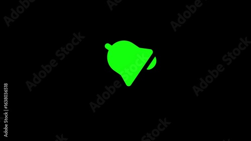 Animated glowing green notification bell icons moving on black background, alert reminder concept, seamless loop, modern digital notification animation, user interface, technology, communication