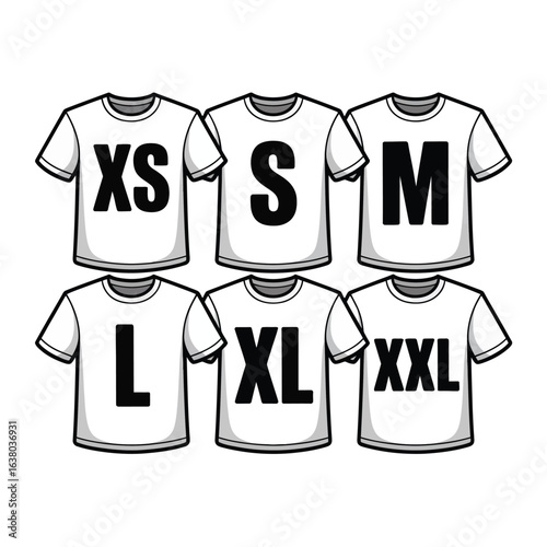 Six t shirts displaying different sizes xs s m l xl xxl