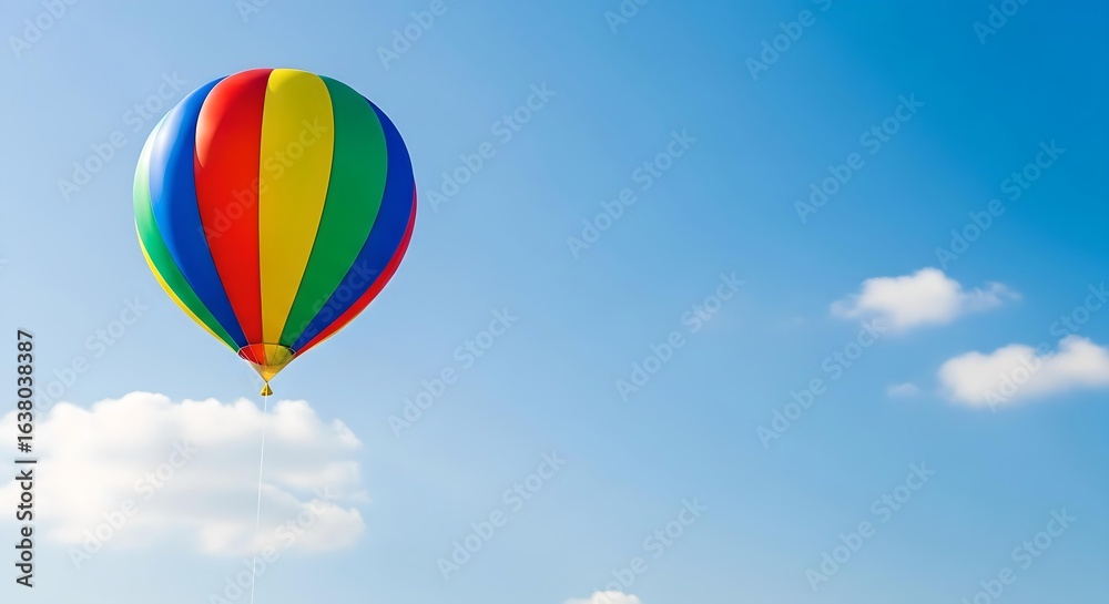 Obraz premium Colorful hot air balloon in a clear blue sky. Travel, adventure, freedom.