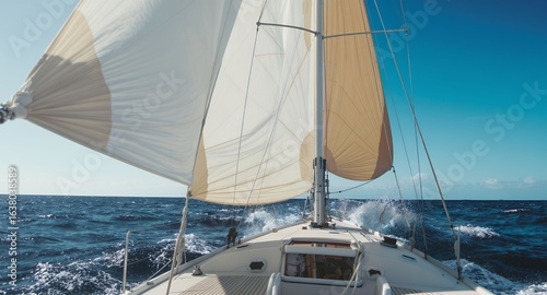 Sailing Adventure Yacht on Open Ocean with Billowing Sails