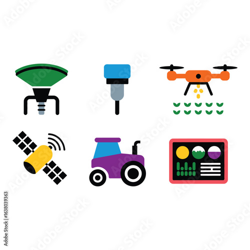 Set of smart farming and agriculture icons on white background