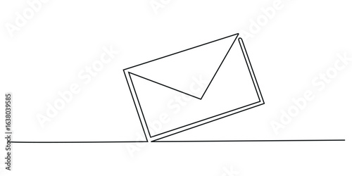 Continuous one line mail envelope letter drowning illustration. Email sketch art post graphic letter message, Single line draw design graphic vector illustration.