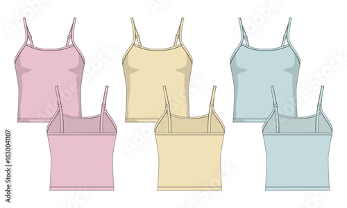 Multicolor Ladies bra tops technical drawing fashion flat sketch vector illustration template front and back