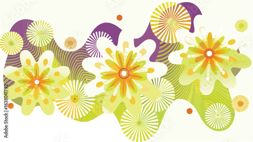 Abstract floral arrangement with yellow and purple hues on a light background design element