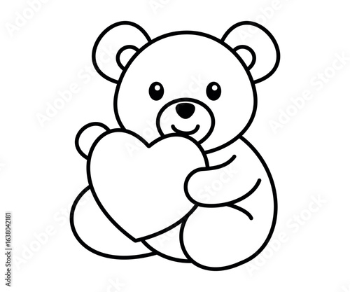 Cute teddy bear holding heart outline drawing