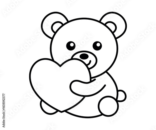 Cute teddy bear holding heart outline drawing