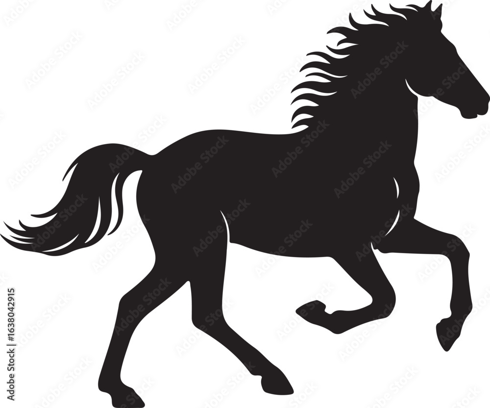 Obraz premium running horse vector illustration Black Stallion Rearing Up | Majestic Horse Profile Graphic Horse Running with Mane Flowing | Dynamic Animal Clipart