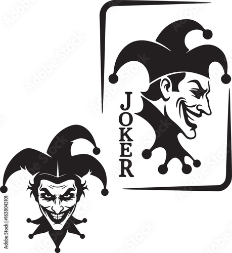 pirate skull and crossbones Evil Joker Portrait | Stylish and Sinister Card Graphic Joker Card Icon | Playing Card with Jester Hat Vector Art