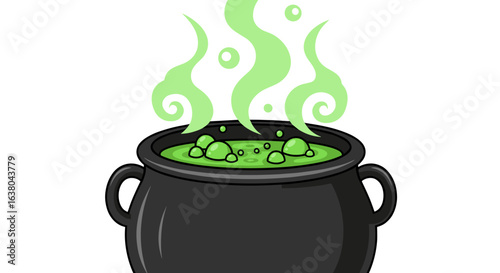 Bubbling Green Potion in Cauldron with Swirling Mist Isolated on Transparent Background for Halloween Magic