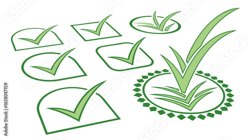 Green Checkmarks and Grass Icons for a Checklist.