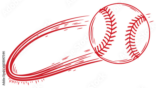 Handdrawn Red Baseball in Motion with Dynamic Trail.