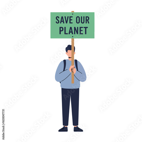 A person holding a sign that reads "Save Our Planet," advocating for environmental protection.