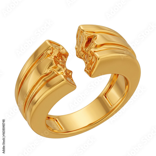 Gold ring with broken design modern jewelry accessory isolated on transparent background