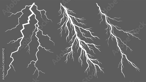 Three Vector Lightning Bolt Illustrations.