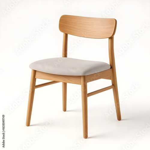 Modern Wooden Dining Chair with Upholstered Seat Isolated on White Background