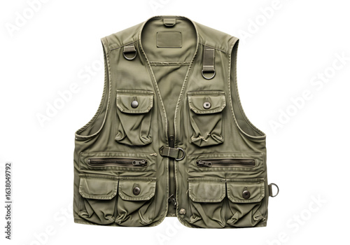 Military style army vest green isolated on a transparent background