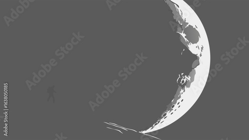 Solitary Figure Trekking Towards Immense Crescent Moon.