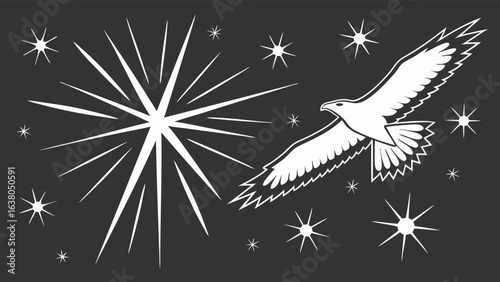 Symbolic Eagle Soaring Through Starry Night.