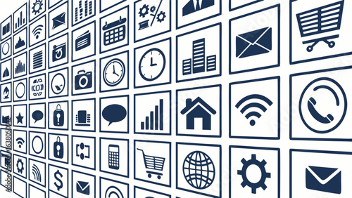 ThreeDimensional Array of Diverse Digital Icons and Symbols.