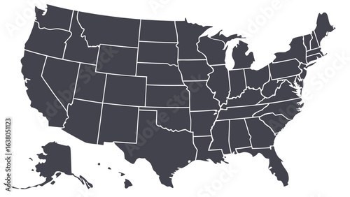 United States of America map with state borders dark gray silhouette.