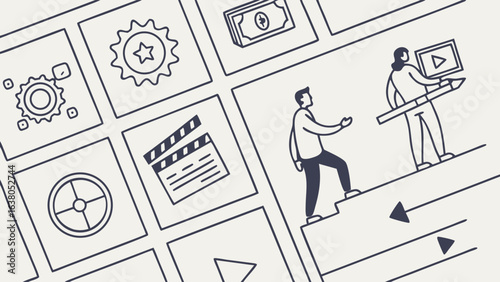 Film Production Team Collaboration Concept Illustration.