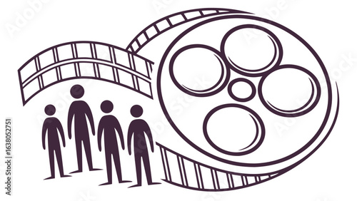 Film Reel and People Silhouette Representing the Movie Industry.
