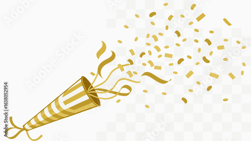 Golden Party Popper with Confetti and Streamers.