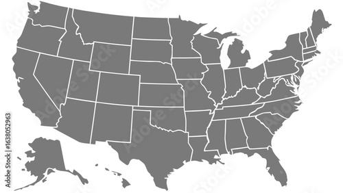 Gray United States of America Map with State Borders.