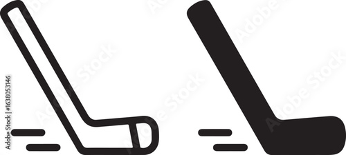 Hockey Stick Icon: Vector Symbol Set, Bold Black Line Art, Sports Sign Design