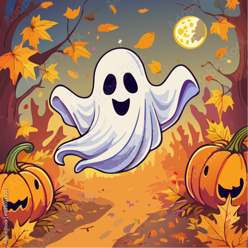 drawn Halloween autumn ghost illustration. Mark point design collection for halloween design element