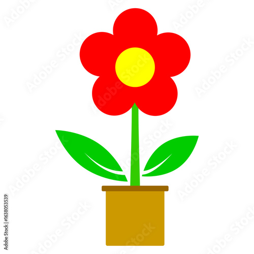 Flat Vector Sunflower with Green Stem and Leaf on Transparent Background