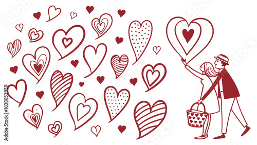 Romantic Couple with Hearts and Basket Celebrating Love and Affection.