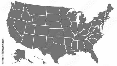 Simple Gray Map of the United States of America.