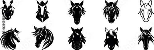 Horse Head Silhouette Vector Illustration Set