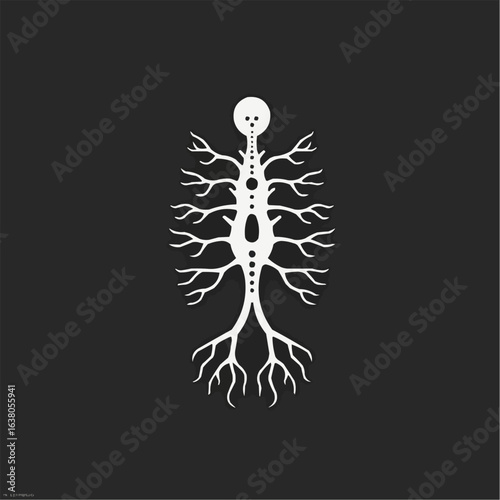 Nerve cell diagram in geometric style with exaggerated axon length  