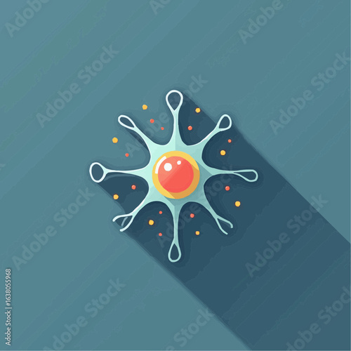Neuron cell with axon, simple soma shape with long nerve fiber, clean out  