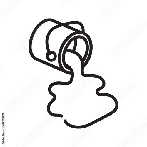 Pouring paint from bucket line icon. Simple outline illustration of a spill. Symbol for art, renovation, and DIY projects.
