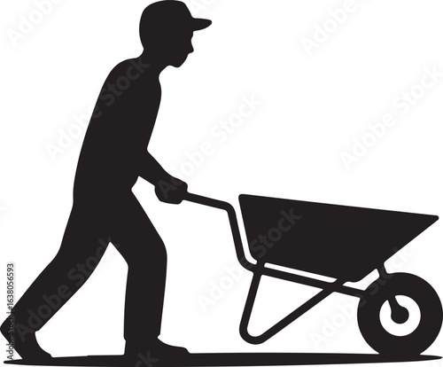 Man pushing wheelbarrow silhouette vector illustration design