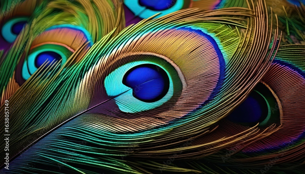 Obraz premium Peacock Feather Wallpaper - Detailed Bird Feather Background for Krishna Janmashtami