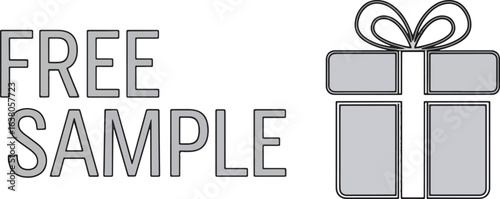 A simple gray graphic with the text 'FREE SAMPLE' next to an icon of a gift box with a bow.