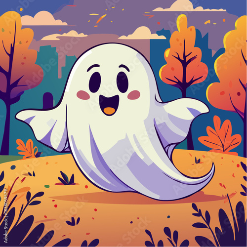 drawn Halloween autumn ghost illustration. Mark point design collection for halloween design element