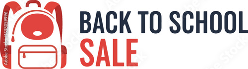 Promotional graphic for a Back to School Sale, featuring a red backpack icon next to bold text on a white background.