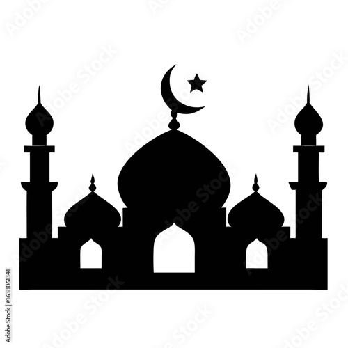 Elegant Islamic Mosque Silhouette with Crescent Moon