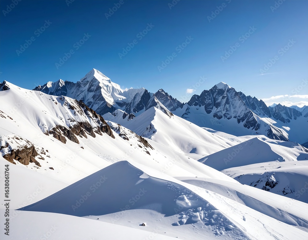 Fototapeta premium Snowy mountain peaks under a clear sky