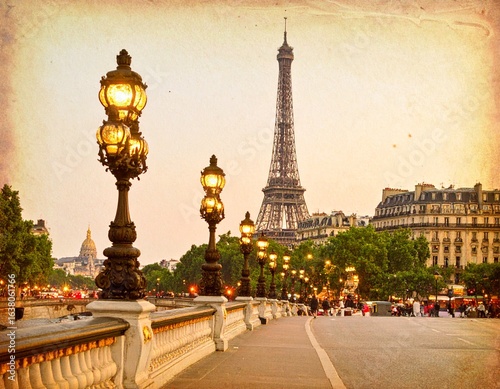 Vintage Paris Eiffel Tower Evening View