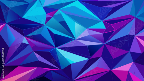 Vector art of an abstract geometric background with vibrant blue, purple, and pink polygonal facets, creating a modern and futuristic digital art design