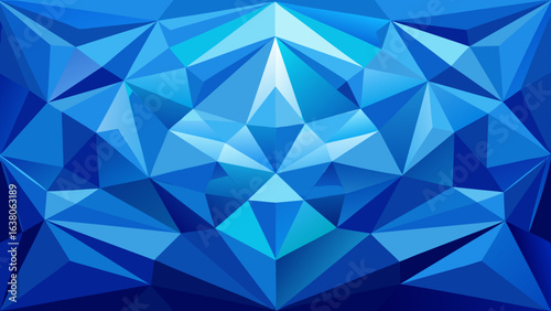 Vector art of abstract blue geometric pattern with facets and sharp edges, creating a vibrant and modern background with a sense of depth and light