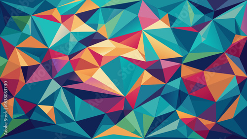 Vector art of abstract geometric low poly pattern with colorful triangles and facets, a vibrant and modern digital art background with a crystallike texture