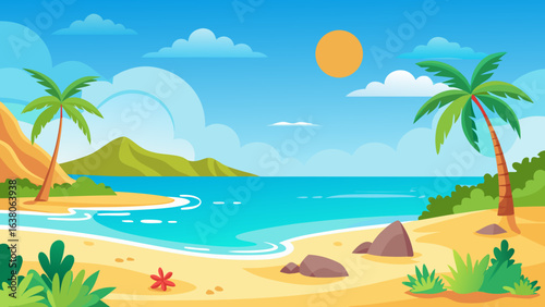 tropical beach with palm trees